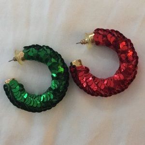 VINTAGE RED & Green  SEQUENCE PIERCED EARRINGS